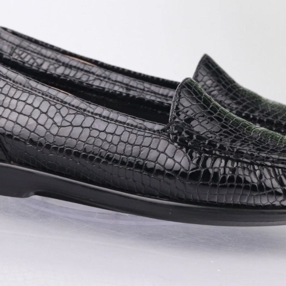 SAS Black Croc-Embossed Leather Loafers - Picture 4 of 7